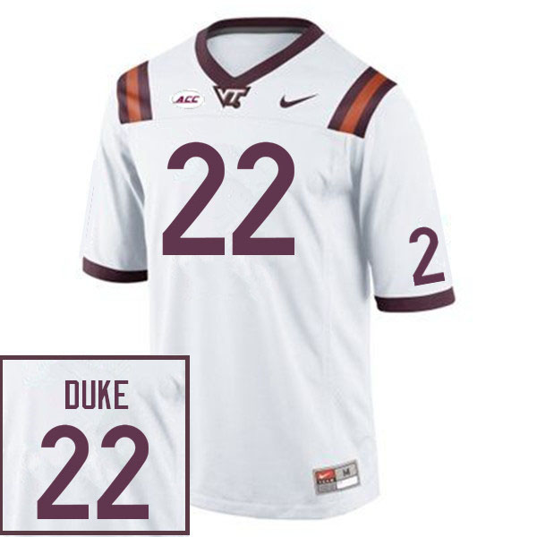 Men #22 Bryce Duke Virginia Tech Hokies College Football Jerseys Sale-White